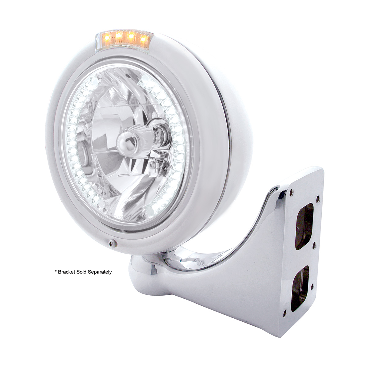 Stainless Steel Classic Headlight H4 With 34 White LED & Signal - Clear Lens - Thumbnail 4