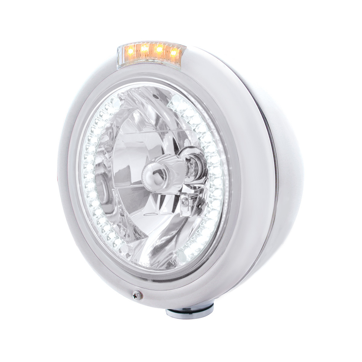 Stainless Steel Classic Headlight H4 With 34 White LED & Signal - Clear Lens - Thumbnail 6