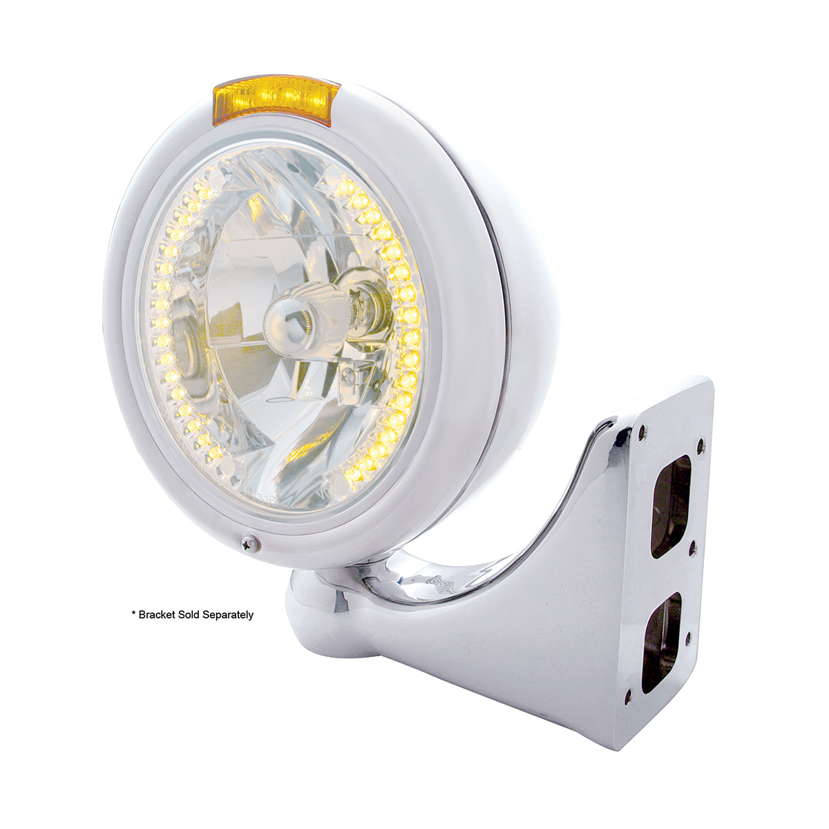 Chrome Classic Headlight H4 With 34 Amber LED & Dual Mode LED Signal - Amber Lens - Thumbnail 4