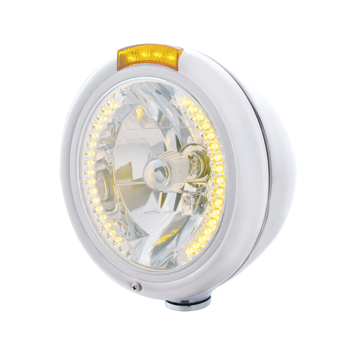 Chrome Classic Headlight H4 With 34 Amber LED & Dual Mode LED Signal - Amber Lens - Thumbnail 6