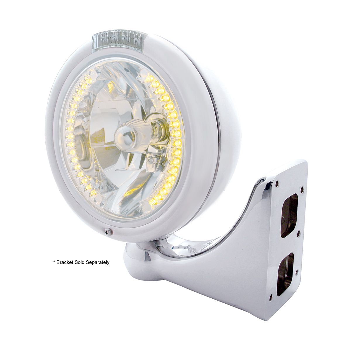 Chrome Classic Headlight H4 With 34 Amber LED & Dual Mode LED Signal - Clear Lens - Thumbnail 4