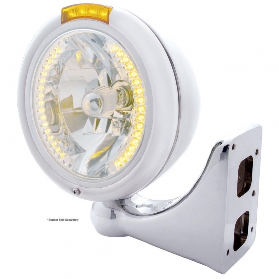 Chrome Classic Headlight H4 With 34 Amber LED & LED Signal - Amber Lens - Thumbnail 5