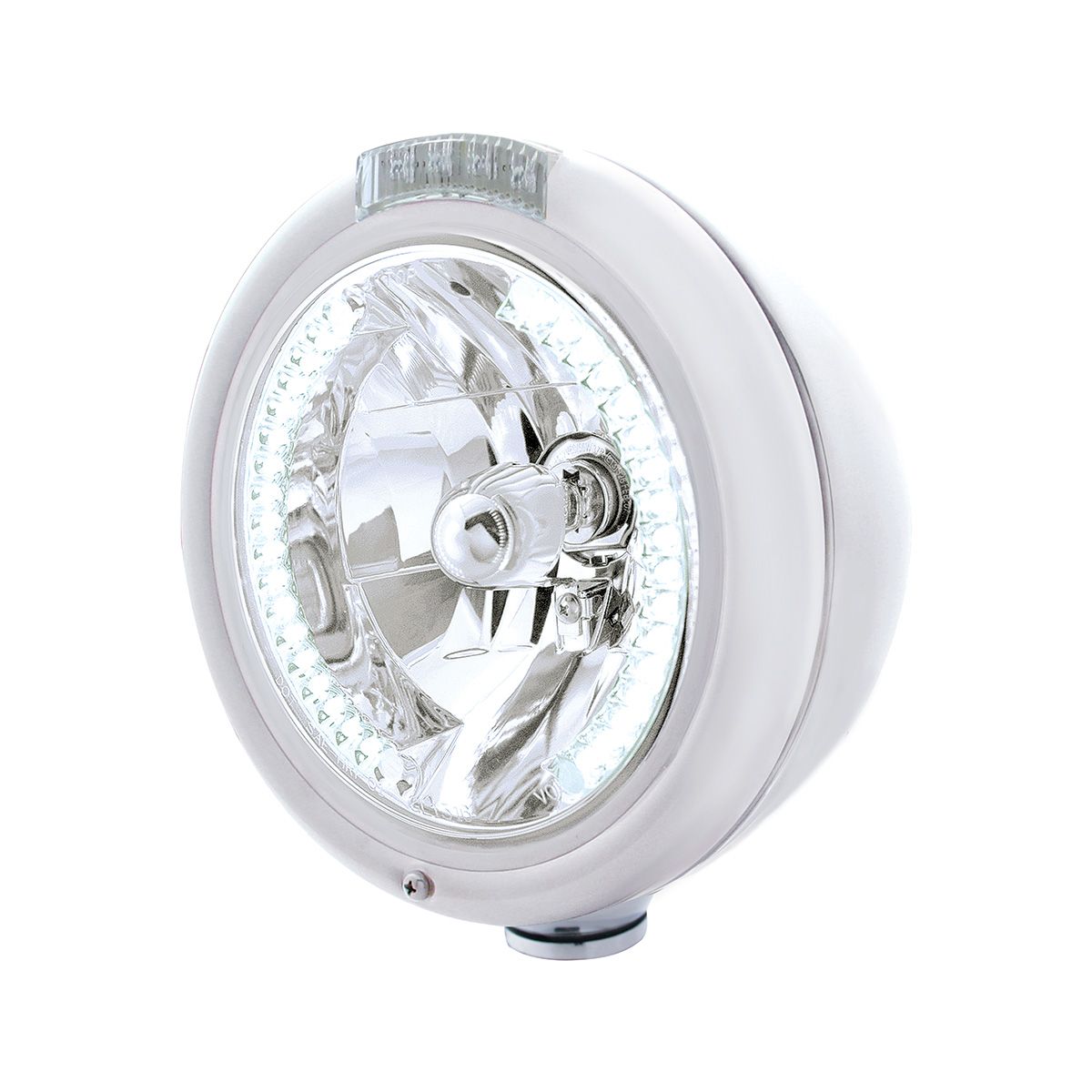 Chrome Classic Headlight H4 With 34 White LED & Dual Mode LED Signal - Clear Lens