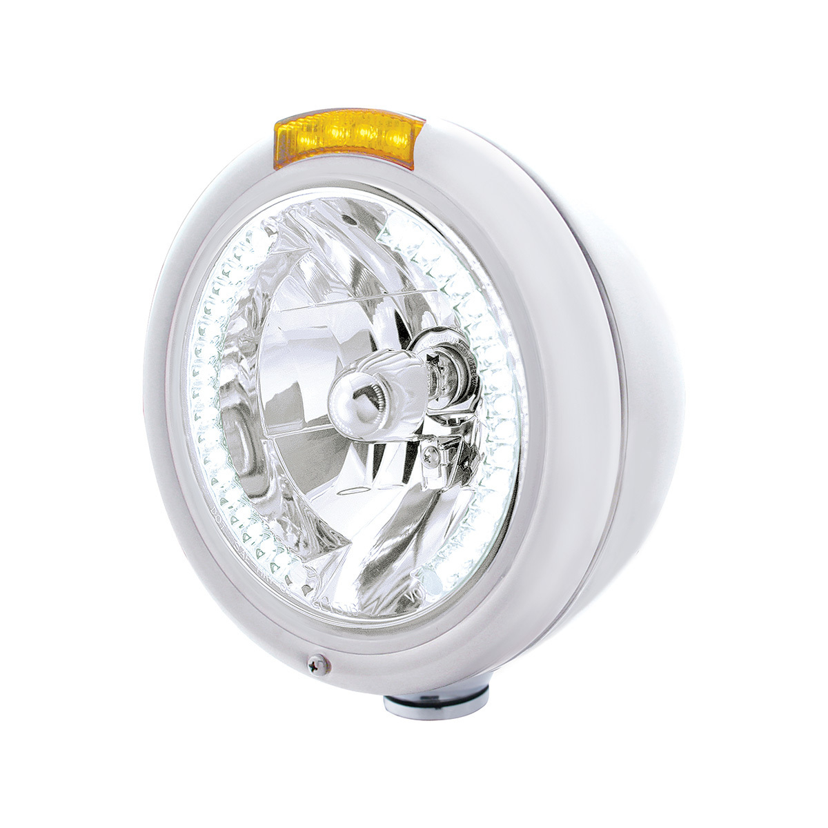 Chrome Classic Headlight H4 With 34 White LED & Signal - Amber Lens - Thumbnail 6