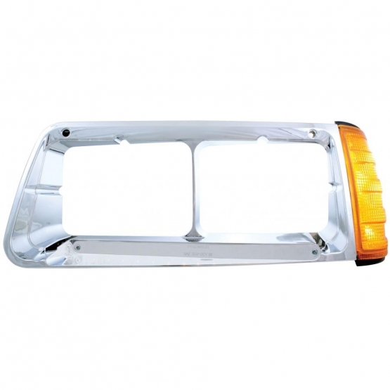 14 LED Headlight Bezel With Turn Signal For 1989-2009 Freightliner FLD - Driver - Amber LED/Chrome Lens