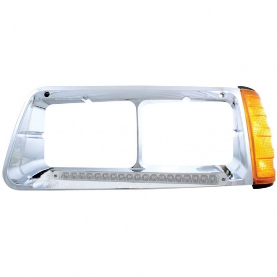 19 LED Headlight Bezel With Turn Signal For 1989-2009 Freightliner FLD - Driver - Amber LED/Clear Lens