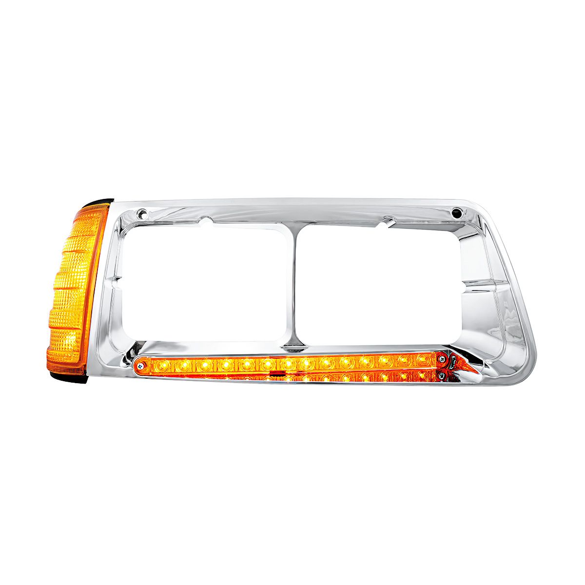 14 LED Headlight Bezel With Turn Signal For 1989-2009 Freightliner FLD - Passenger - Amber LED/Amber Lens