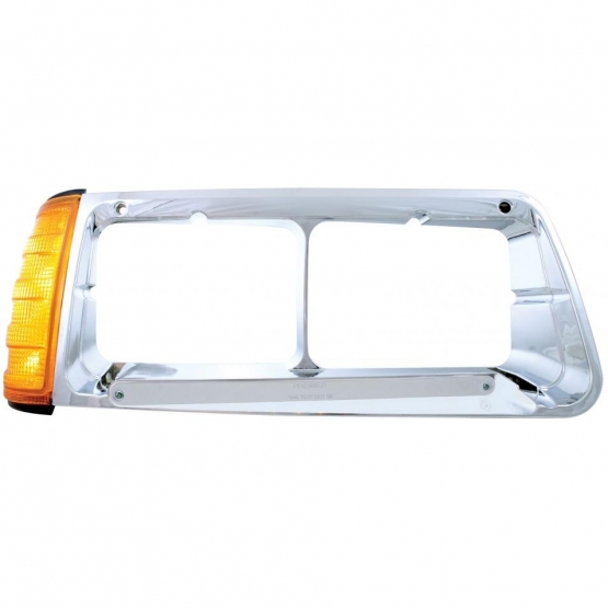 14 LED Headlight Bezel With Turn Signal For 1989-2009 Freightliner FLD - Passenger - Amber LED/Chrome Lens