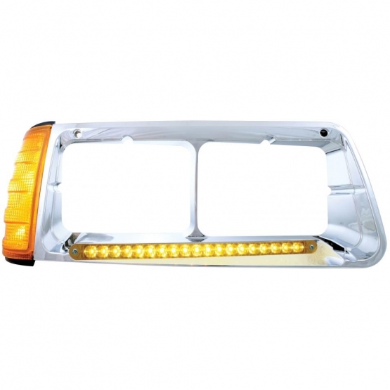 19 LED Headlight Bezel With Turn Signal For 1989-2009 Freightliner FLD - Passenger - Amber LED/Amber Lens