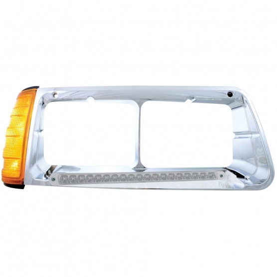 19 LED Headlight Bezel With Turn Signal For 1989-2009 Freightliner FLD - Passenger - Amber LED/Clear Lens