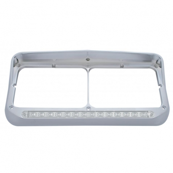 Rectangular Dual Headlight Bezel With Visor And LED Sequential Light Bar (Driver) - Amber LED/Clear Lens - Thumbnail 3