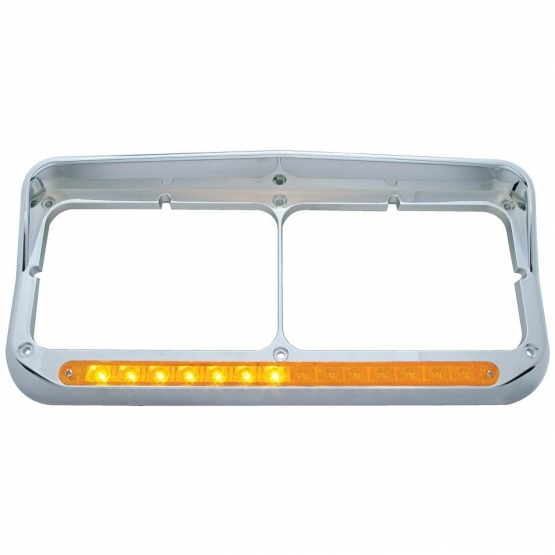 Rectangular Dual Headlight Bezel With Visor And LED Sequential Light Bar (Passenger) - Amber LED/Amber Lens