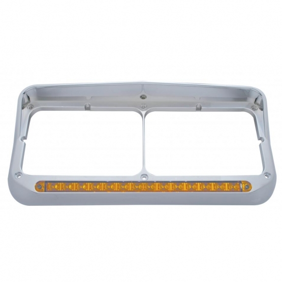Rectangular Dual Headlight Bezel With Visor And LED Sequential Light Bar (Passenger) - Amber LED/Amber Lens - Thumbnail 2