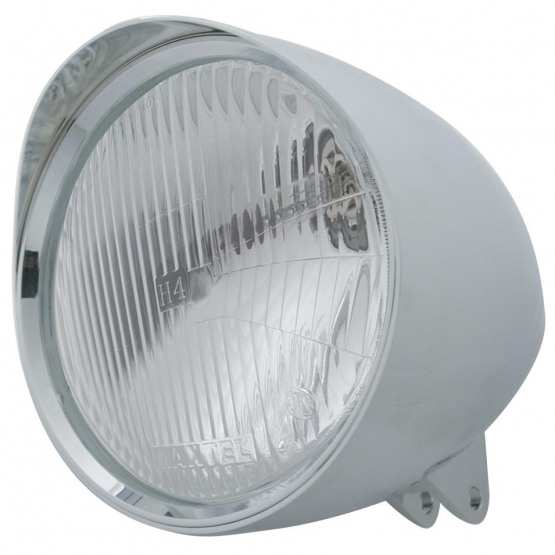 Motorcycle Chrome "Chopper" Headlight With Smooth Visor H4 Bulb