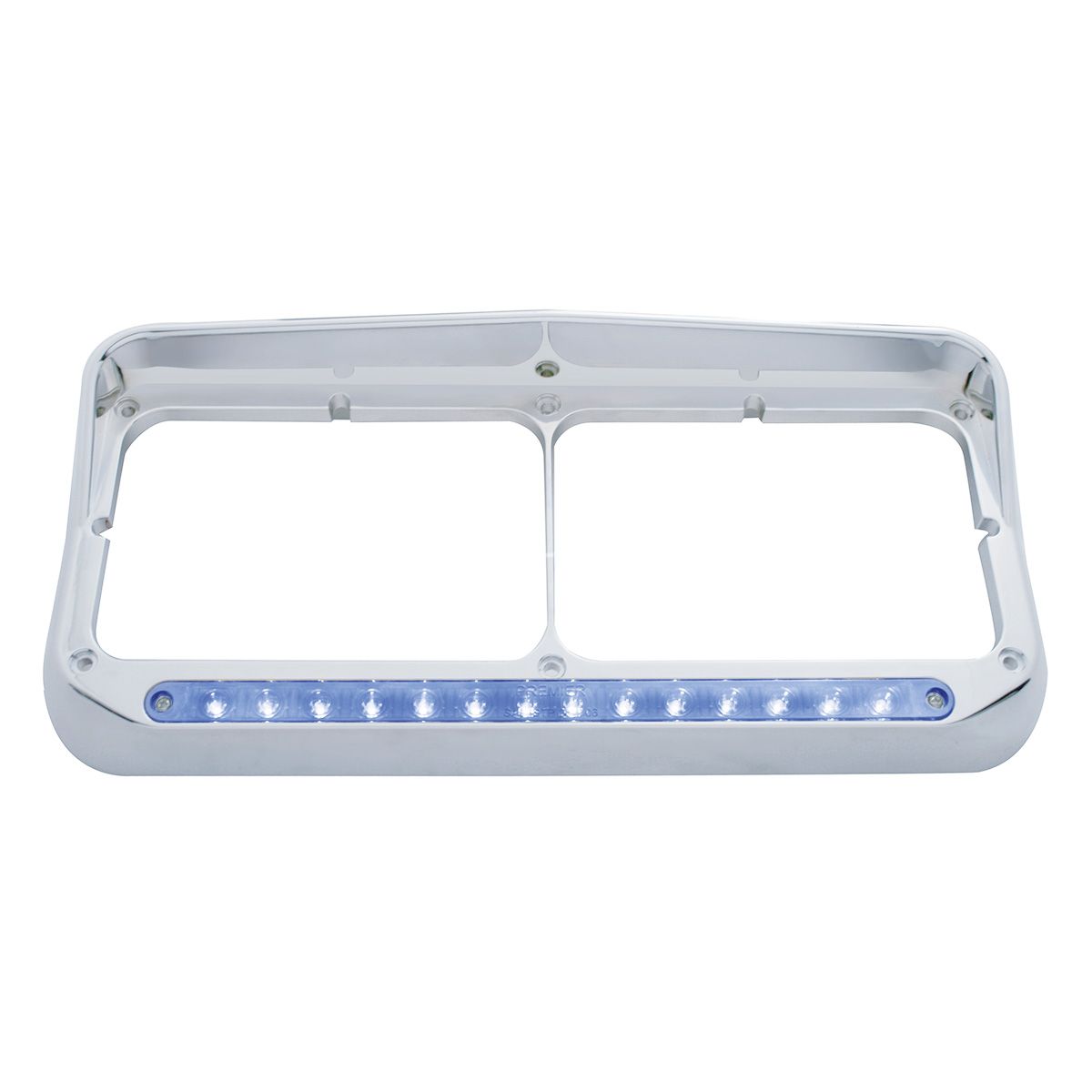14 LED Chrome Rectangular Dual Headlight Bezel With Visor - Blue LED/Clear Lens
