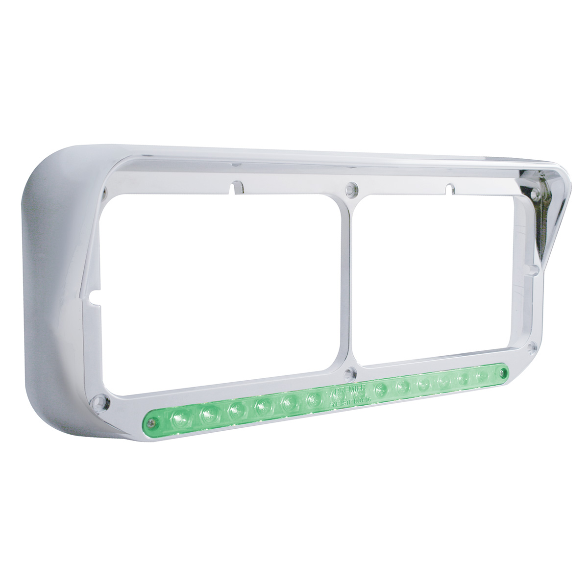 14 LED Chrome Rectangular Dual Headlight Bezel With Visor - Green LED/Clear Lens - Thumbnail 3