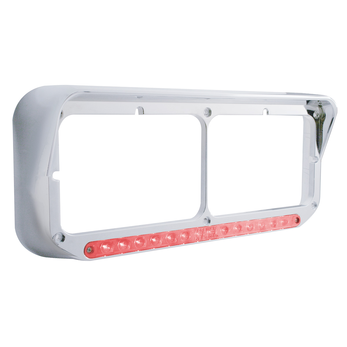 14 LED Chrome Rectangular Dual Headlight Bezel With Visor - Red LED/Clear Lens - Thumbnail 3