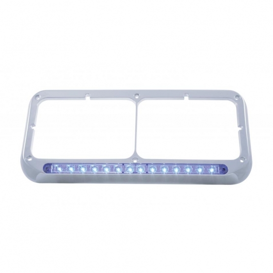 14 LED Chrome Rectangular Dual Headlight Bezel - Blue LED/Clear Lens