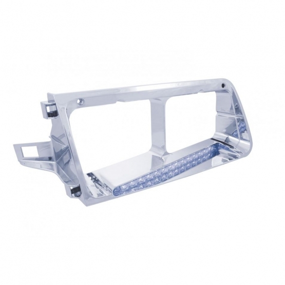14 LED Headlight Bezel For 1989-2009 Freightliner FLD - Driver - Blue LED/Clear Lens - Thumbnail 2
