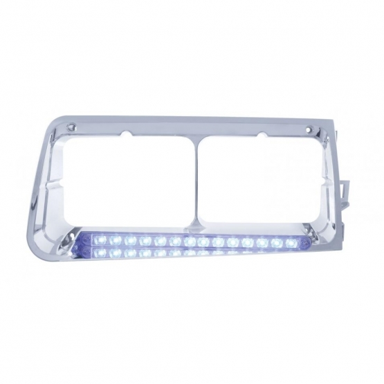 14 LED Headlight Bezel For 1989-2009 Freightliner FLD - Passenger - Blue LED/Clear Lens