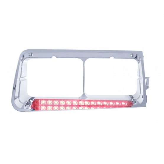 14 LED Headlight Bezel For 1989-2009 Freightliner FLD - Passenger - Red LED/Clear Lens
