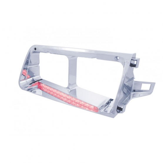 14 LED Headlight Bezel For 1989-2009 Freightliner FLD - Passenger - Red LED/Clear Lens - Thumbnail 2