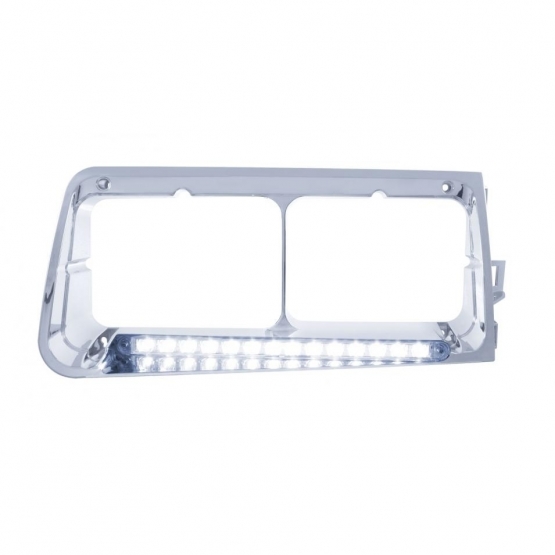 14 LED Headlight Bezel For 1989-2009 Freightliner FLD - Passenger - White LED/Clear Lens