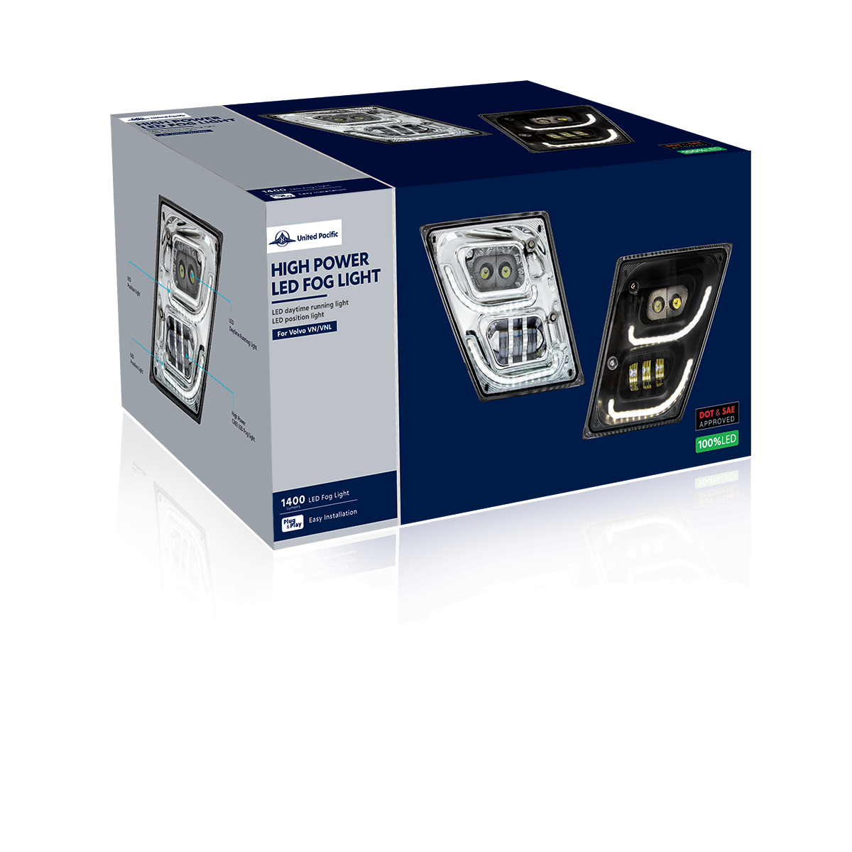 Chrome High Power LED Fog Light With LED DRL & Position Light for 2003-2017 Volvo VN/VNL - Driver - Thumbnail 5