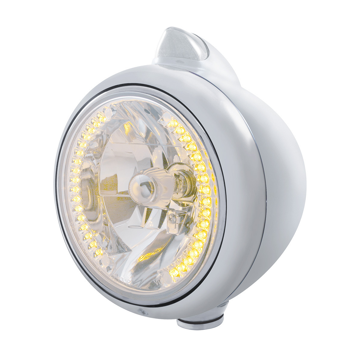 Stainless Steel Guide 682-C Headlight H4 With Amber LED & Original Style LED Signal - Clear Lens - Thumbnail 4