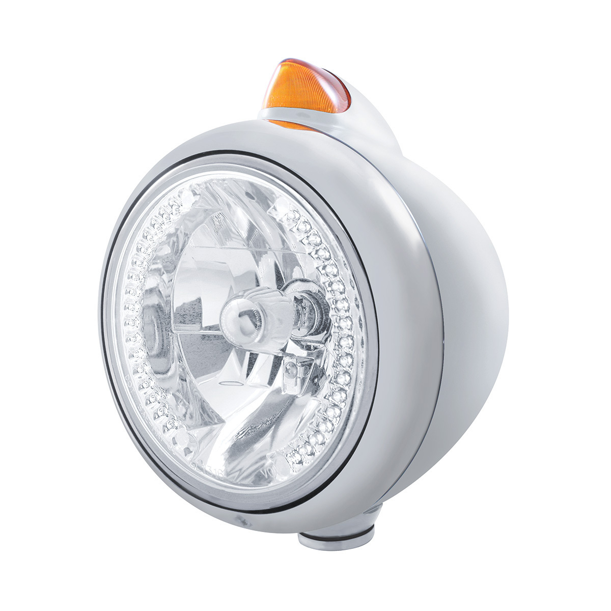 Stainless Steel Guide 682-C Headlight H4 With White LED & Original Style LED Signal - Amber Lens - Thumbnail 4
