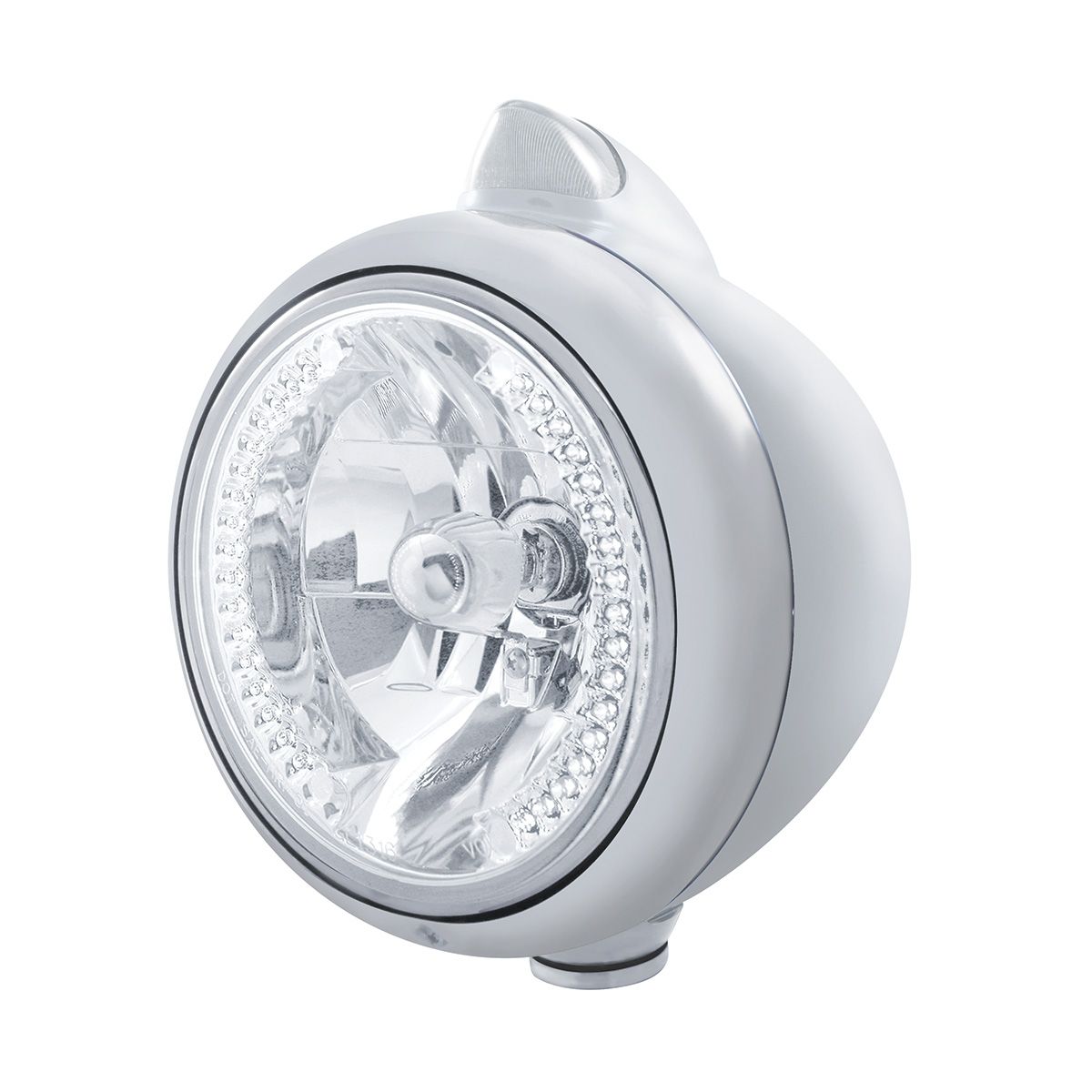 Stainless Steel Guide 682-C Headlight H4 With White LED & Original Style LED Signal - Clear Lens