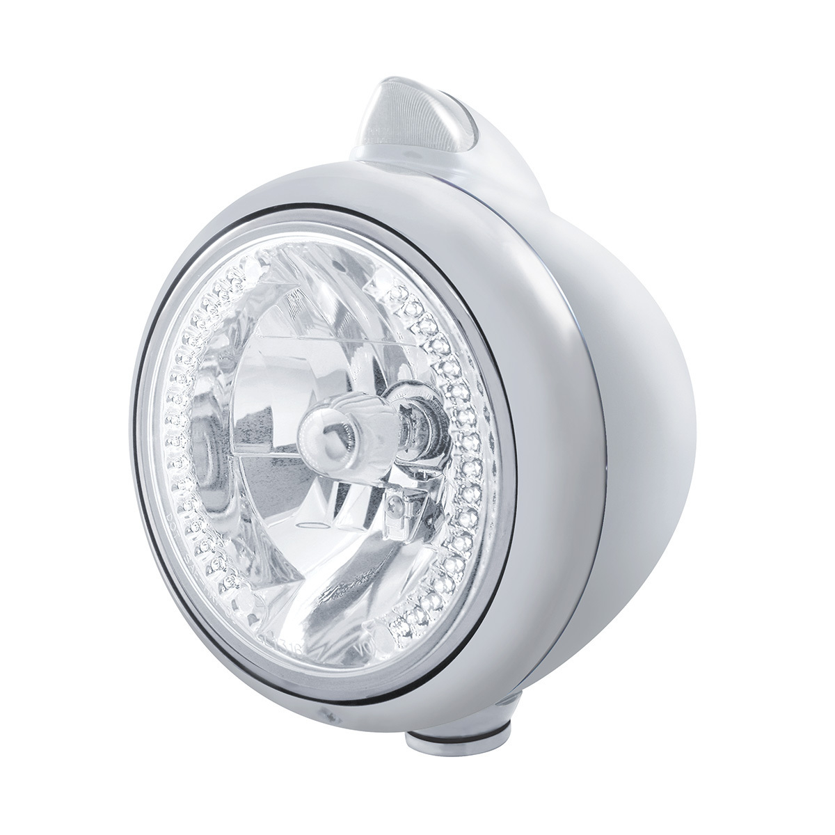 Stainless Steel Guide 682-C Headlight H4 With White LED & Original Style LED Signal - Clear Lens - Thumbnail 4