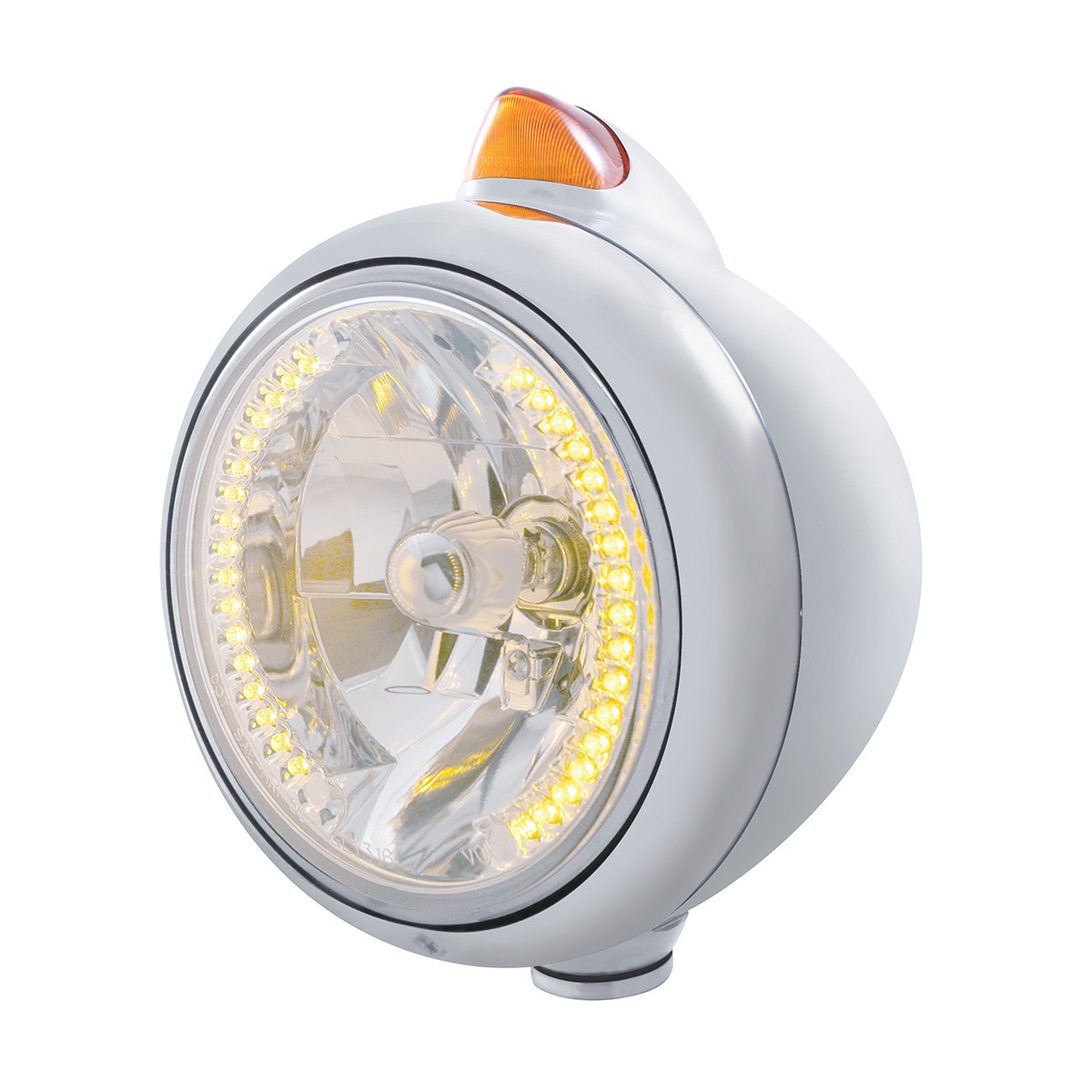 Chrome Guide 682-C Headlight H4 With Amber LED & Original Style LED Signal - Amber Lens - Thumbnail 4