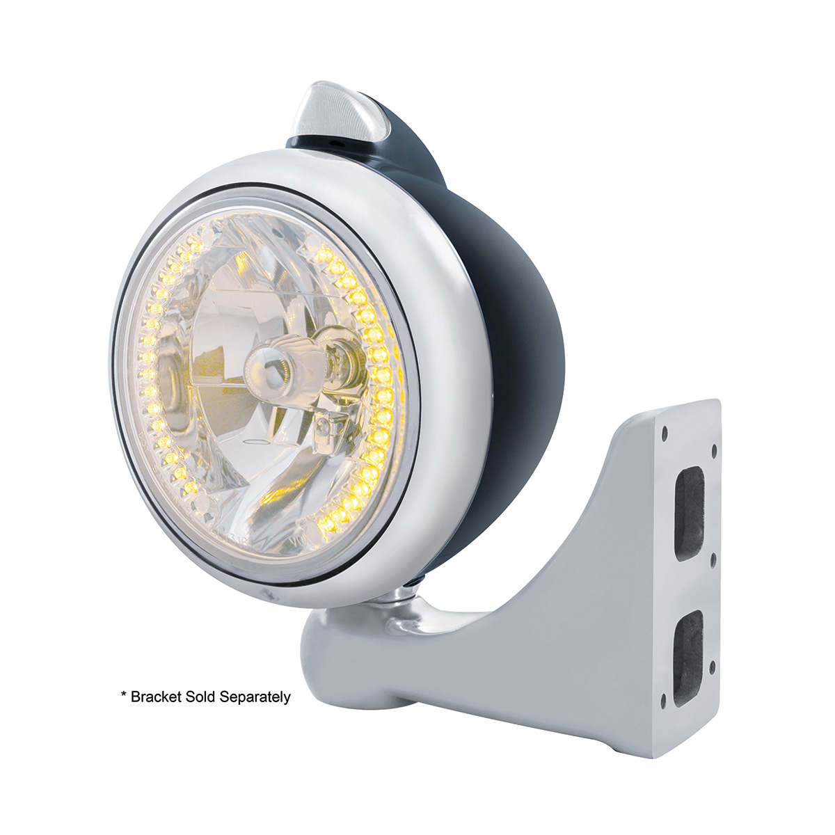 Black Guide 682-C Headlight H4 With 34 Amber LED & Original Style LED Signal-Clear Lens - Thumbnail 3