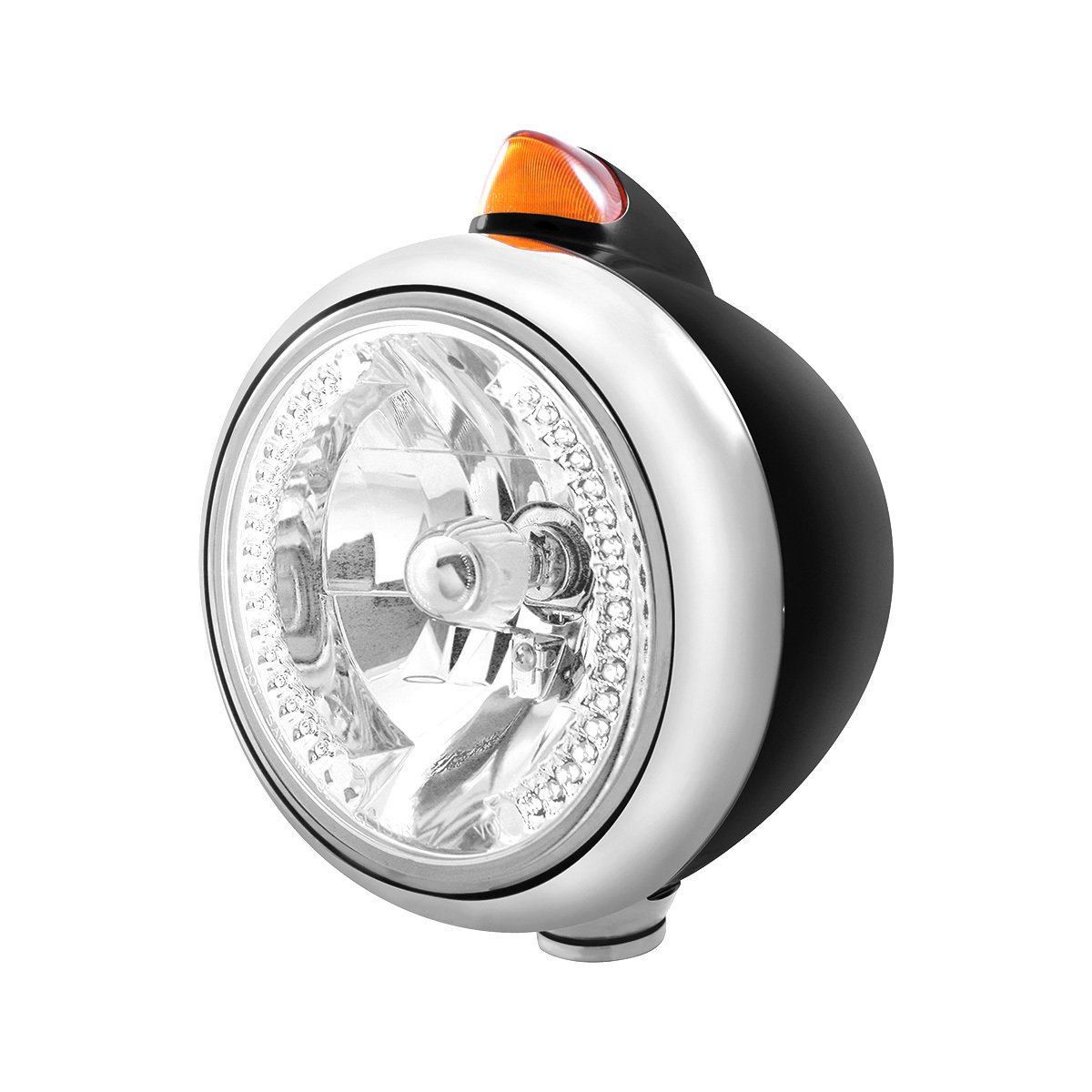 Black Guide 682-C Headlight H4 With White LED & Original Style LED Signal - Amber Lens - Thumbnail 6