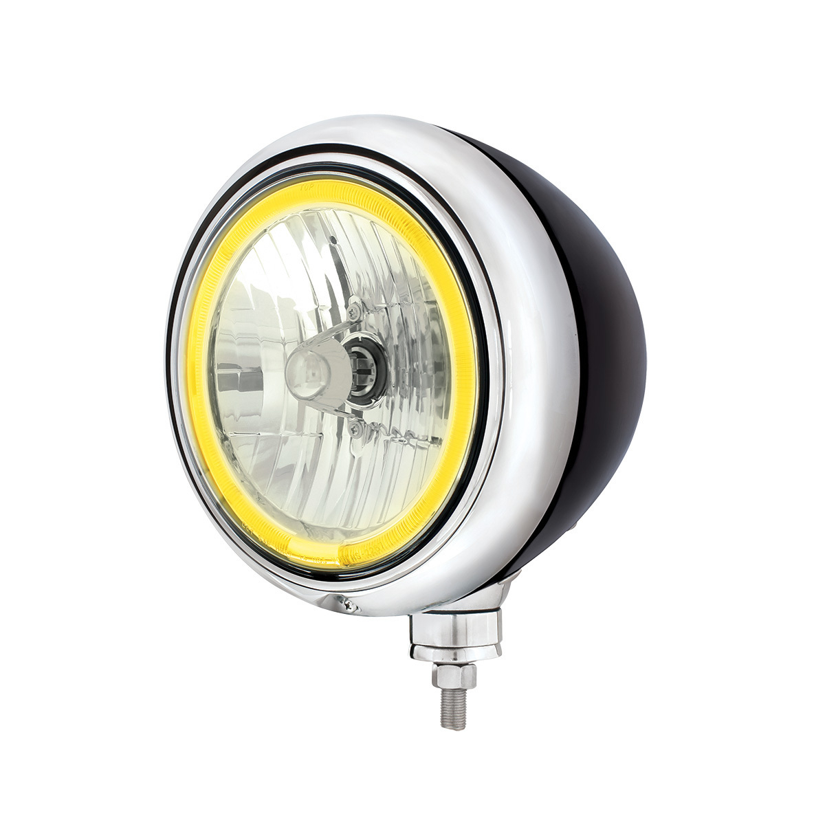 Black Guide Headlight 9007 Bulb With Amber LED Halo Rim - Thumbnail 6