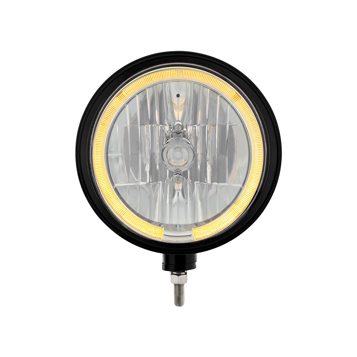 Black "Billet" Style Groove Headlight 9007 Bulb With Amber LED Halo Rim - Thumbnail 3