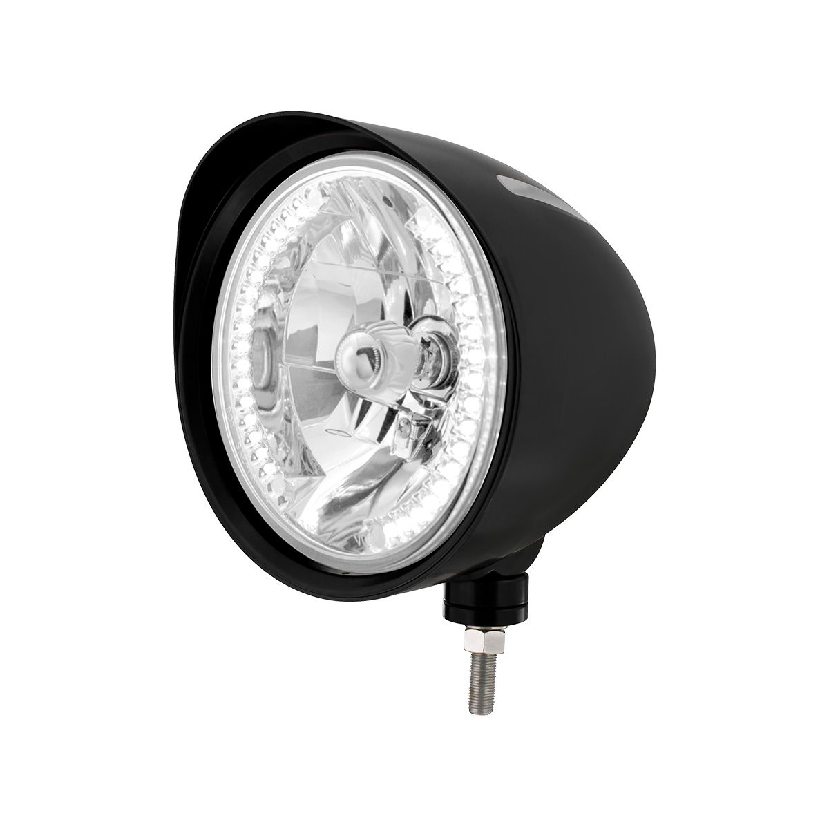 Black "Billet" Style Groove Headlight With Visor H4 Bulb With 34 White LED