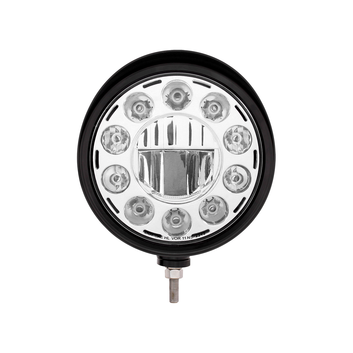 Black "Billet" Style Groove Headlight With Visor 11 LED Bulb - Chrome - Thumbnail 2