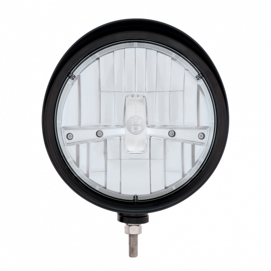 Black "Billet" Style Groove Headlight With Visor 5 LED Bulb - Chrome - Thumbnail 2