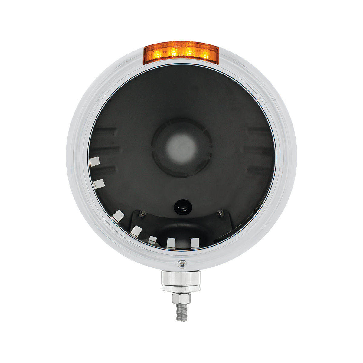 Stainless Steel Classic Stripe Headlight No Bulb With LED Signal - Amber Lens - Thumbnail 2