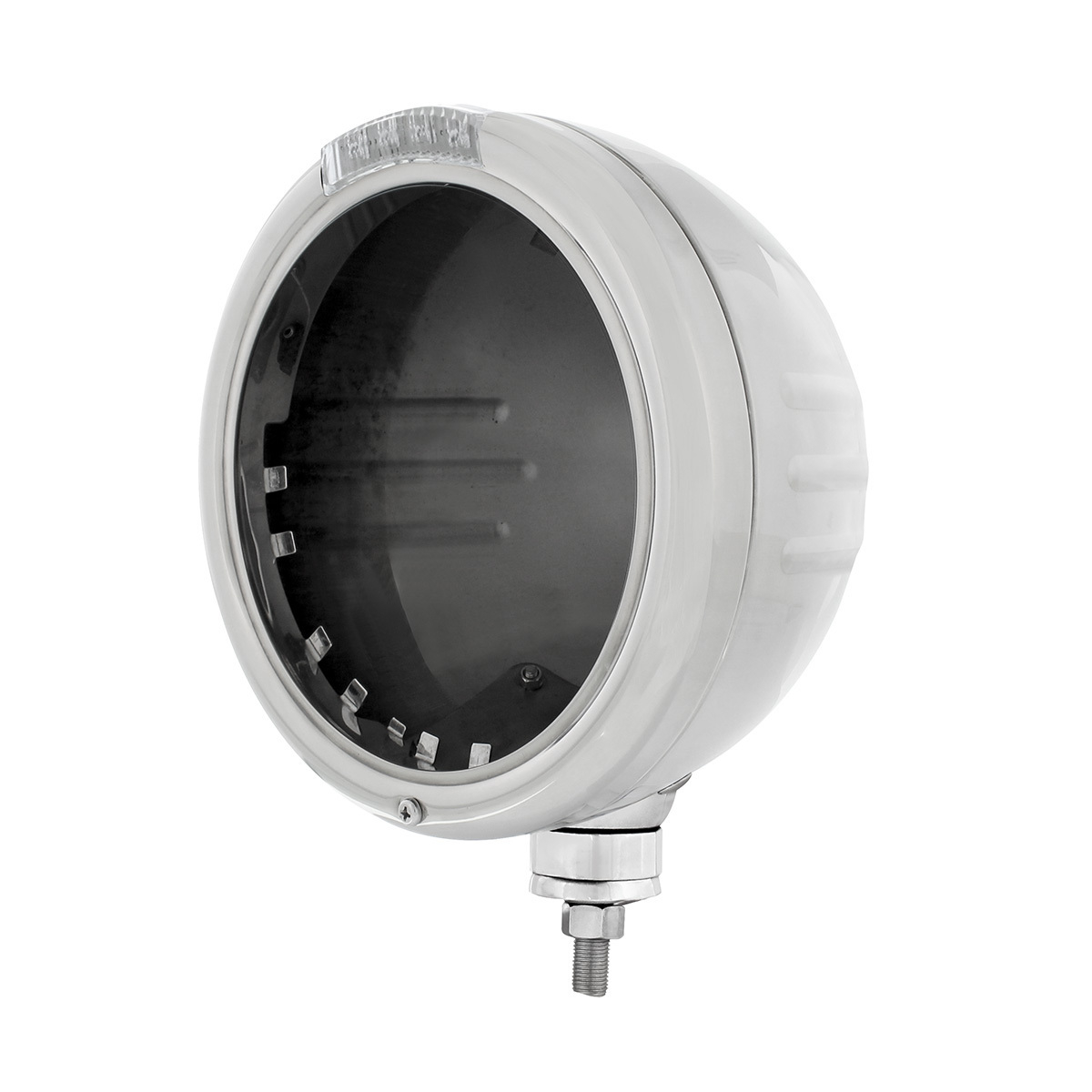 Stainless Steel Classic Stripe Headlight No Bulb With LED Signal - Clear Lens - Thumbnail 4