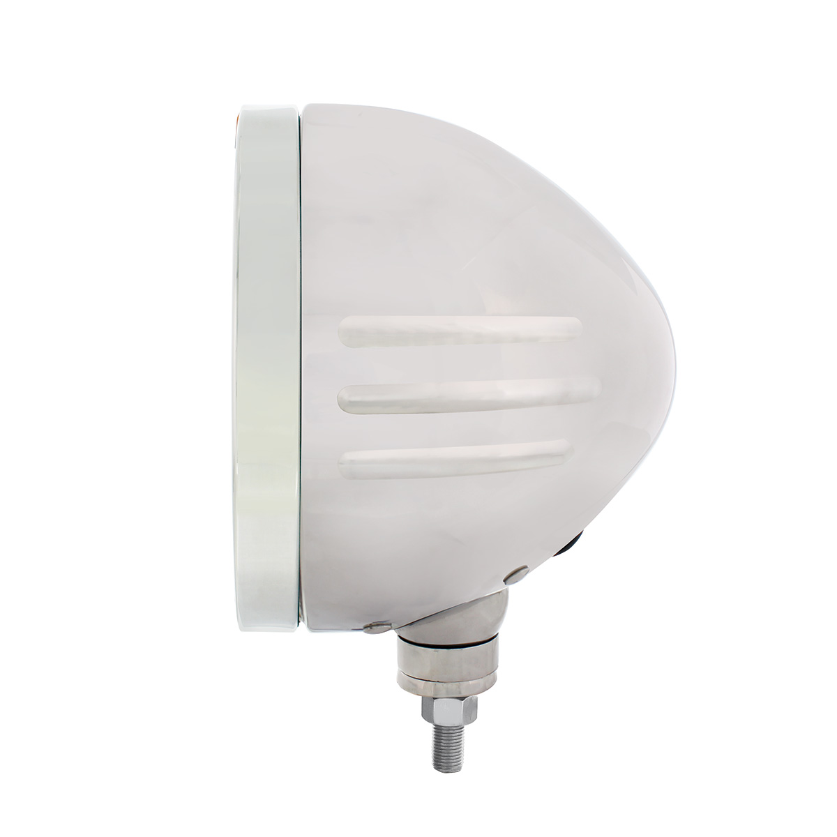 Stainless Steel Bullet Embossed Stripe Headlight No Bulb With LED Signal - Amber Lens - Thumbnail 3