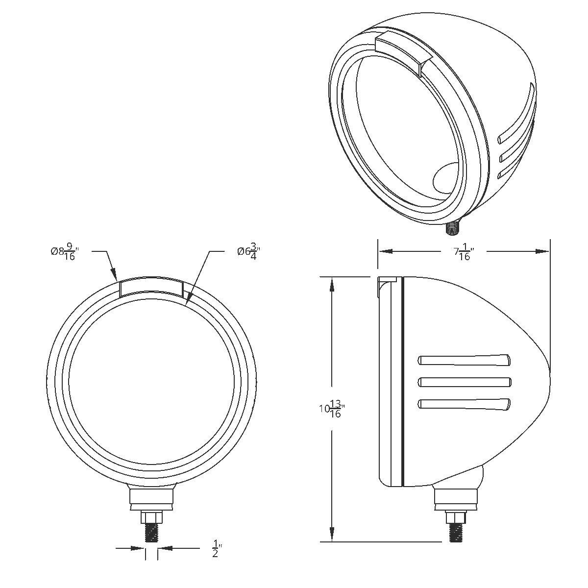 Stainless Steel Bullet Embossed Stripe Headlight No Bulb With LED Signal - Amber Lens - Thumbnail 4