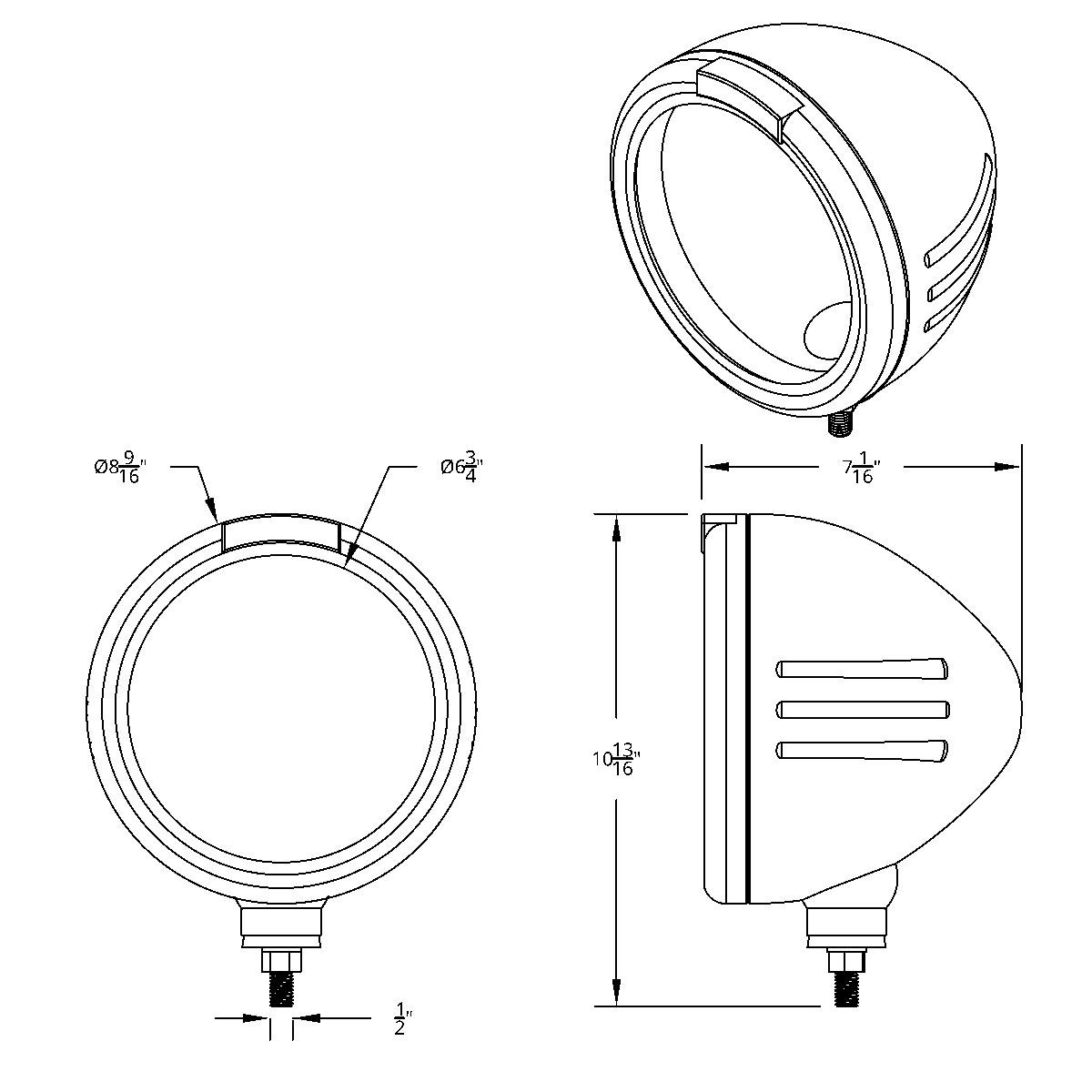 Stainless Steel Bullet Embossed Stripe Headlight No Bulb With LED Signal - Clear Lens - Thumbnail 4