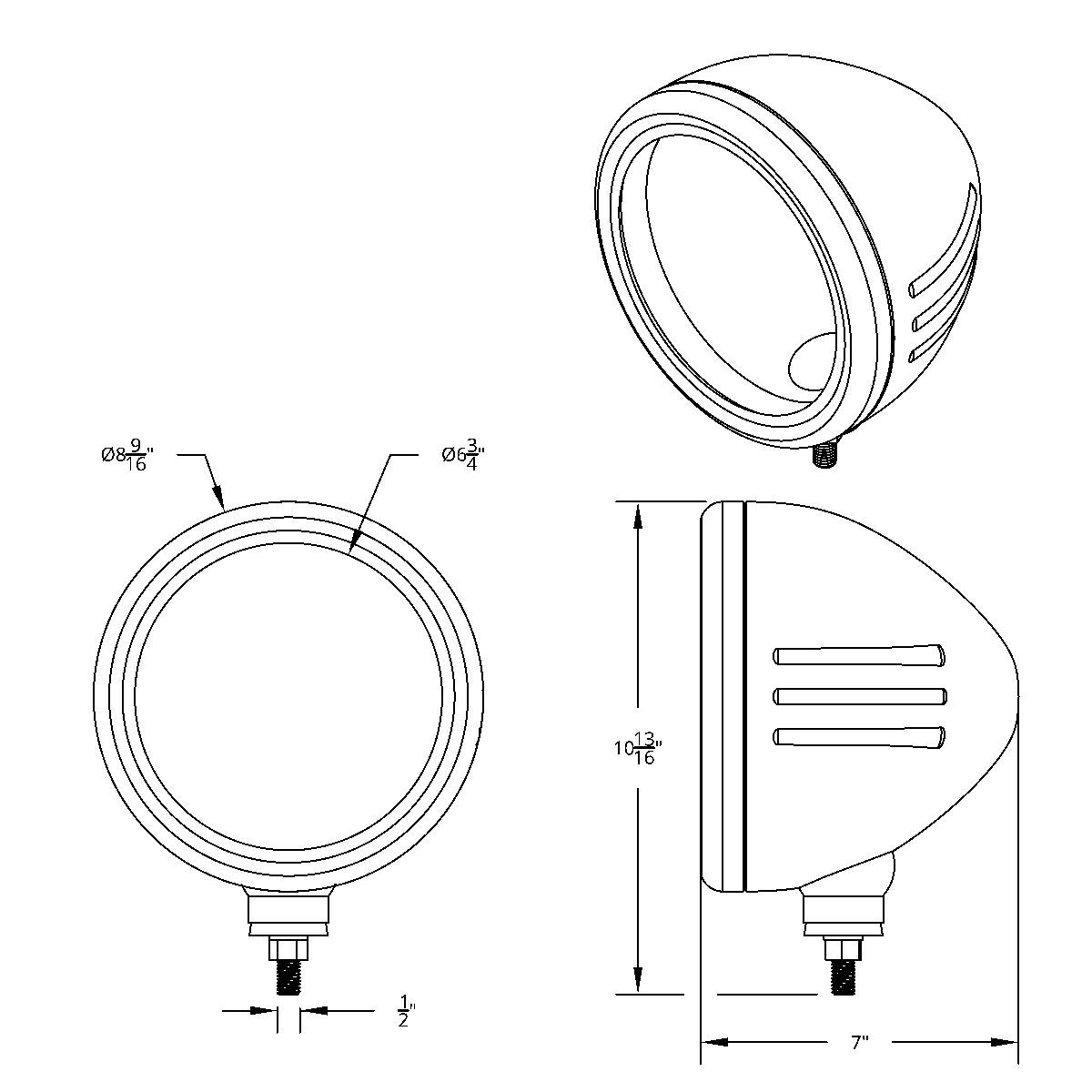Stainless Classic Style Embossed Stripe Headlight Housing - Thumbnail 3