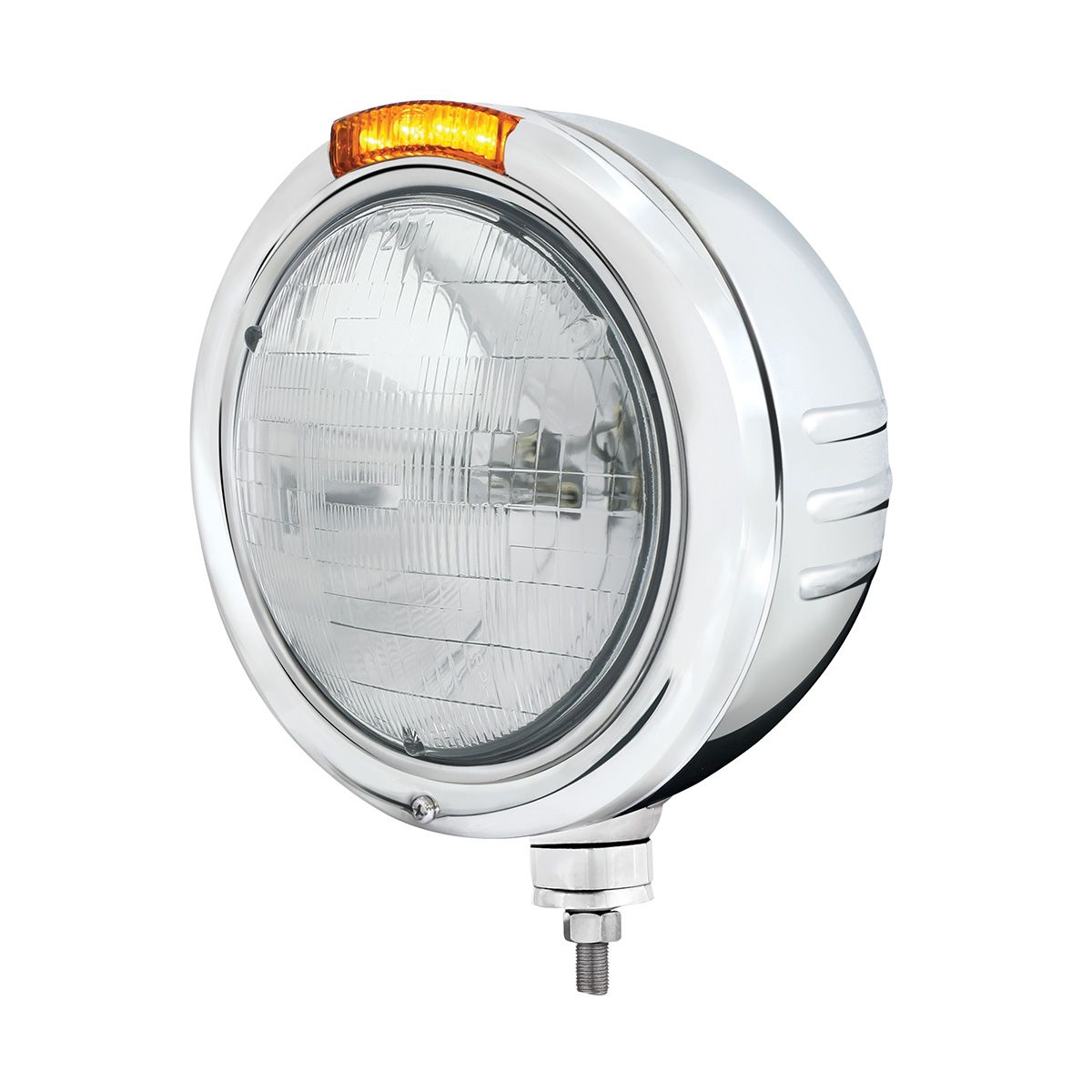Stainless Steel Classic Embossed Stripe Headlight H6024 & Dual Mode LED Signal-Amber Lens