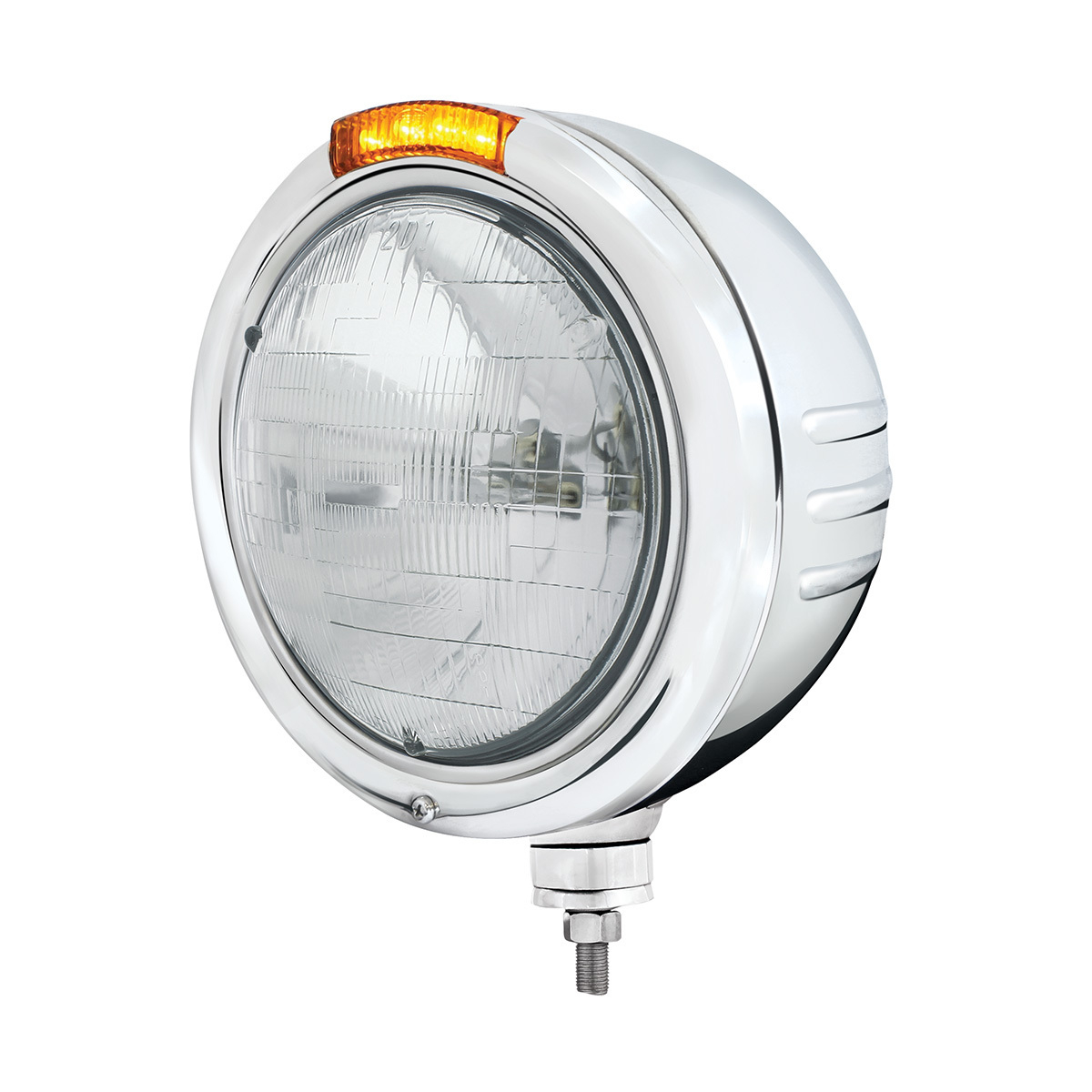 Stainless Steel Classic Embossed Stripe Headlight H6024 & Dual Mode LED Signal-Amber Lens - Thumbnail 3