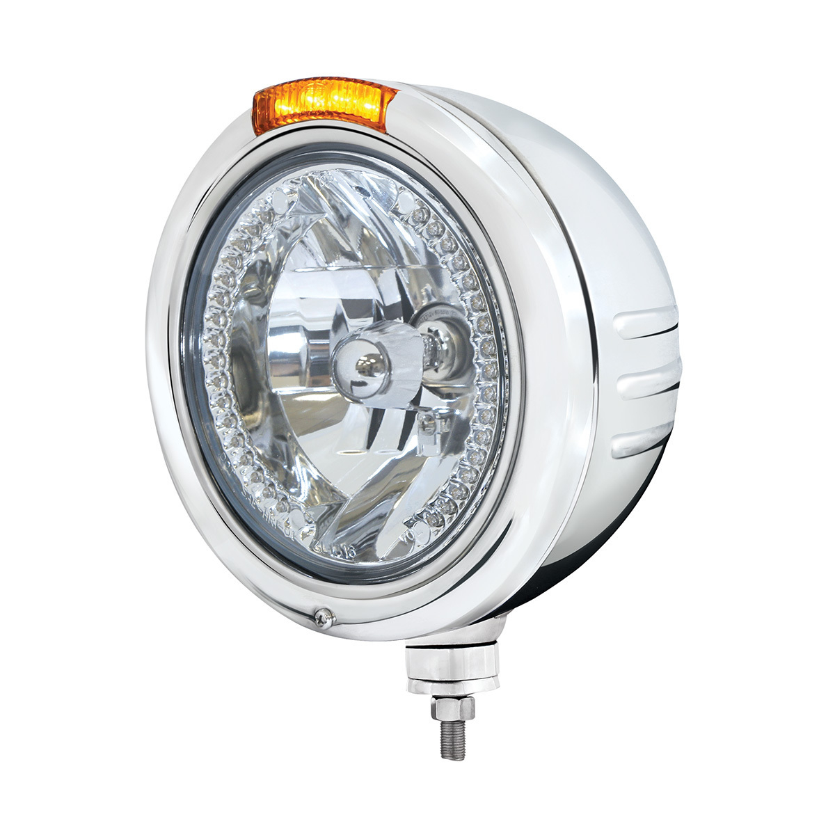 SS Classic Embossed Stripe Headlight H4 With Amber LED & Dual Mode LED Signal -Amber Lens - Thumbnail 3