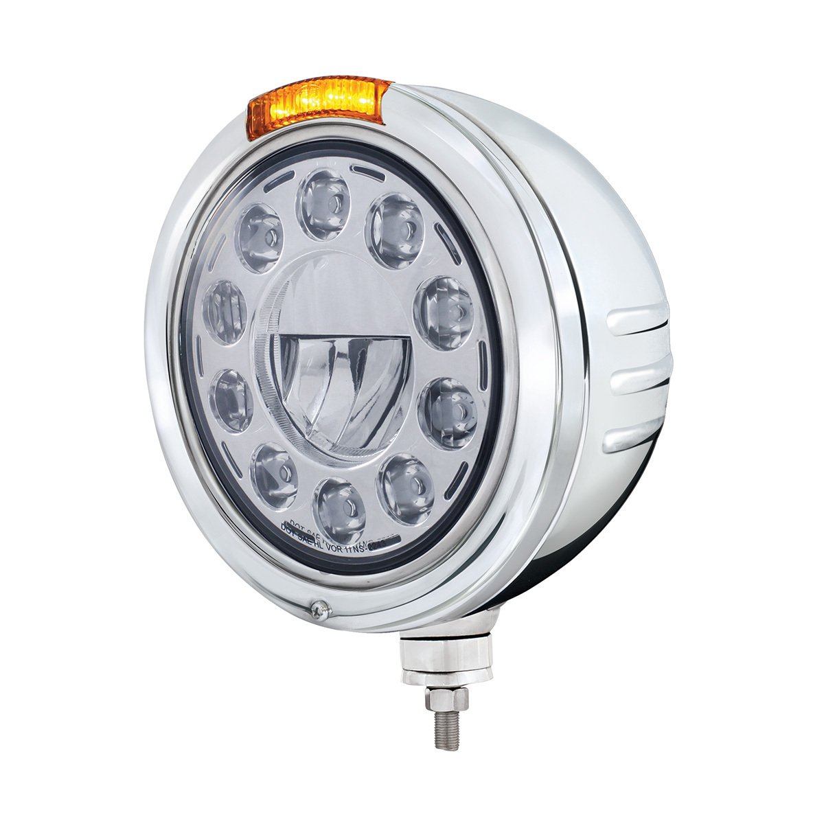 Stainless Steel Bullet Embossed Stripe Headlight 11 LED Bulb & Dual Mode LED Signal-Amber Lens - Thumbnail 3